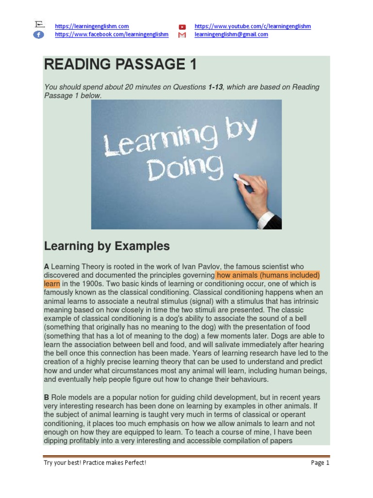 Learning By Examples Ielts Reading Answers