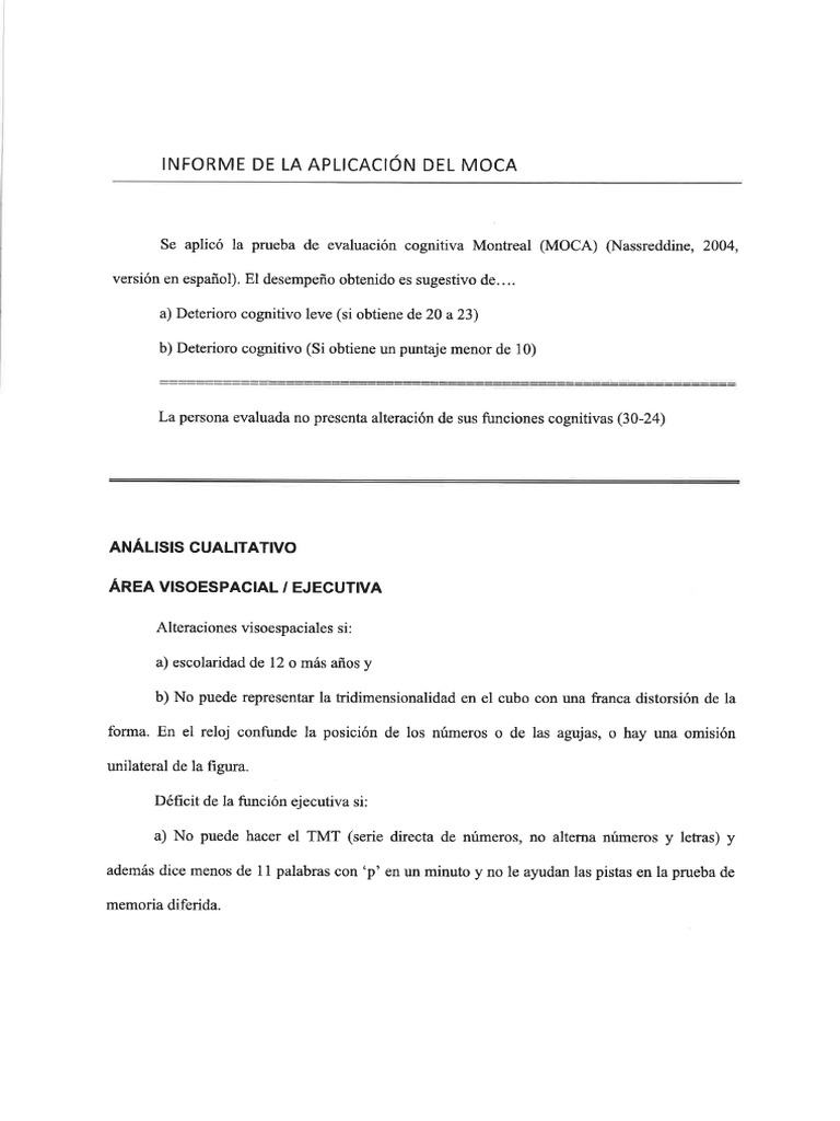 Informe sobre la aplicación del MOCA | PDF | Memoria | Atención