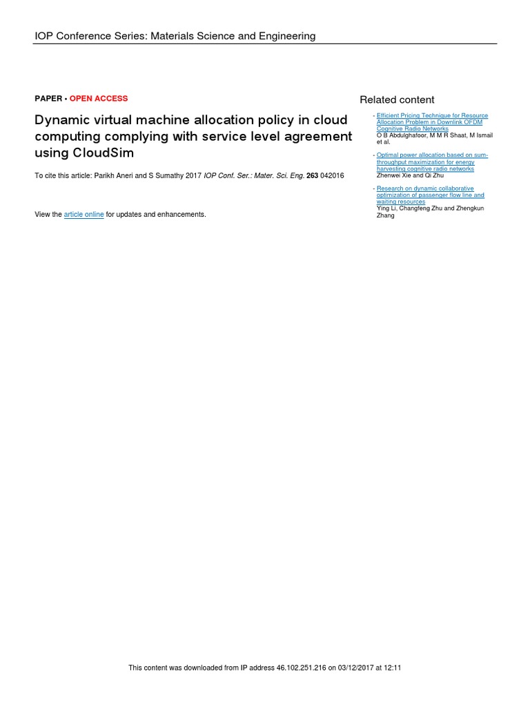 Dynamic Virtual Machine Allocation Policy in Cloud Computing Complying