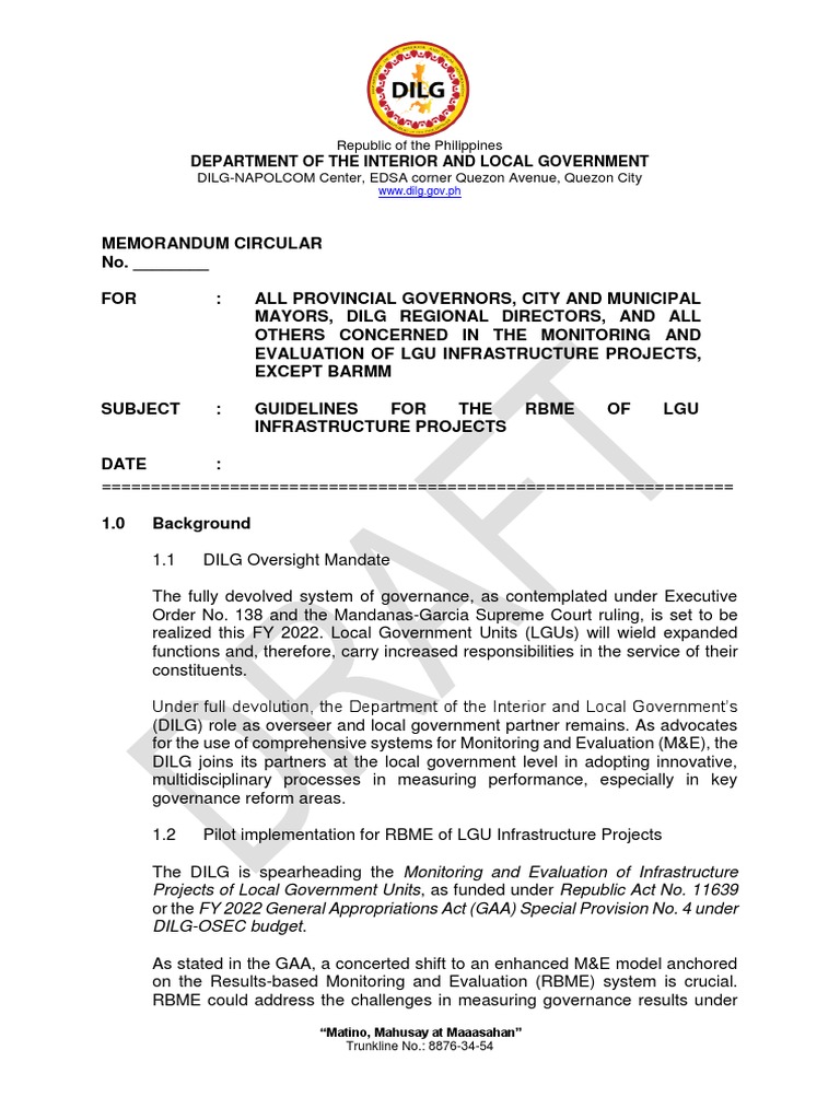 Guidelines for RBME of LGU Projects | PDF | Local Government | System