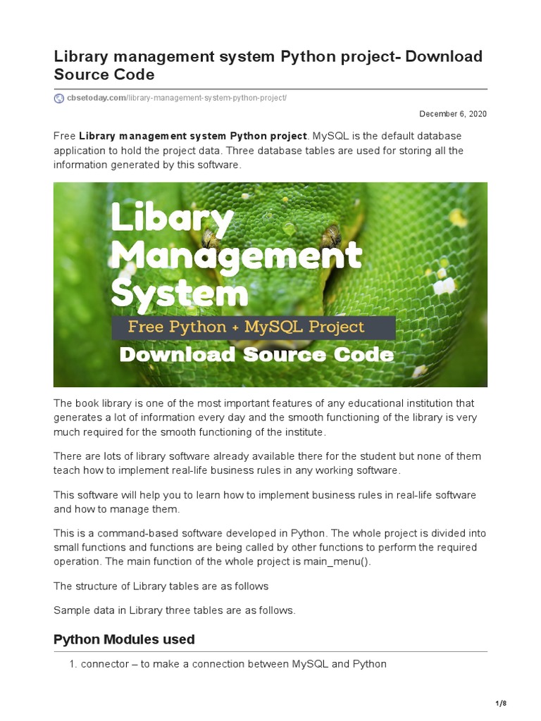 Library Management System Python Project - Download Source Code | PDF ...