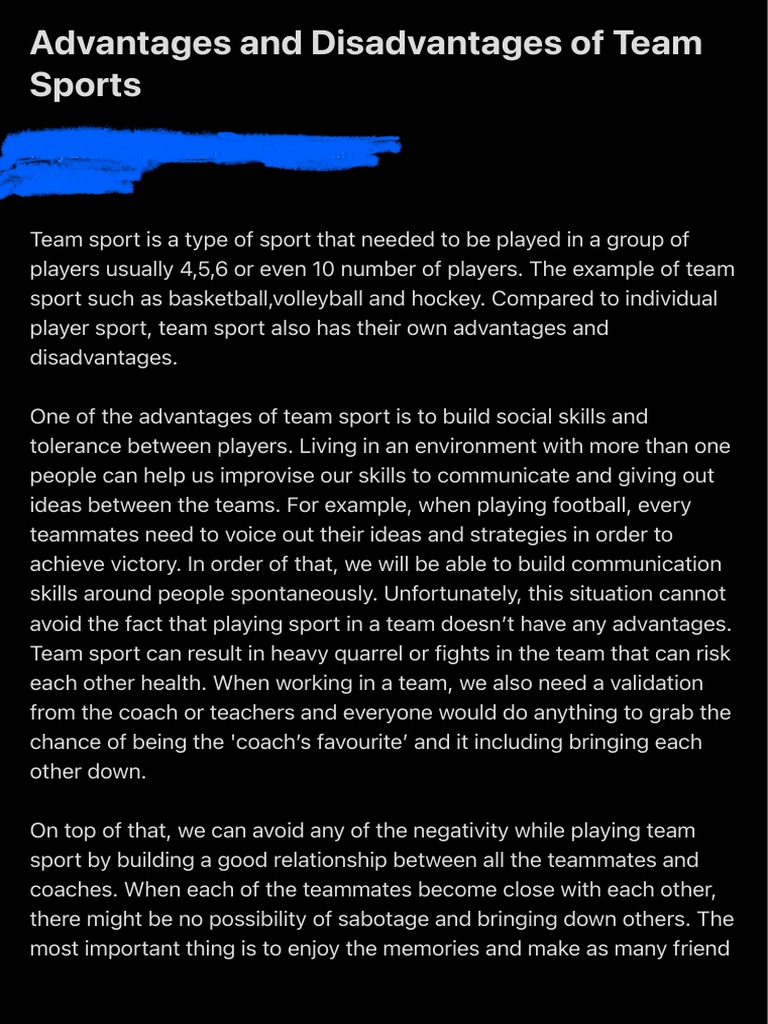 Advantages and Disadvantages of Team Sports PDF