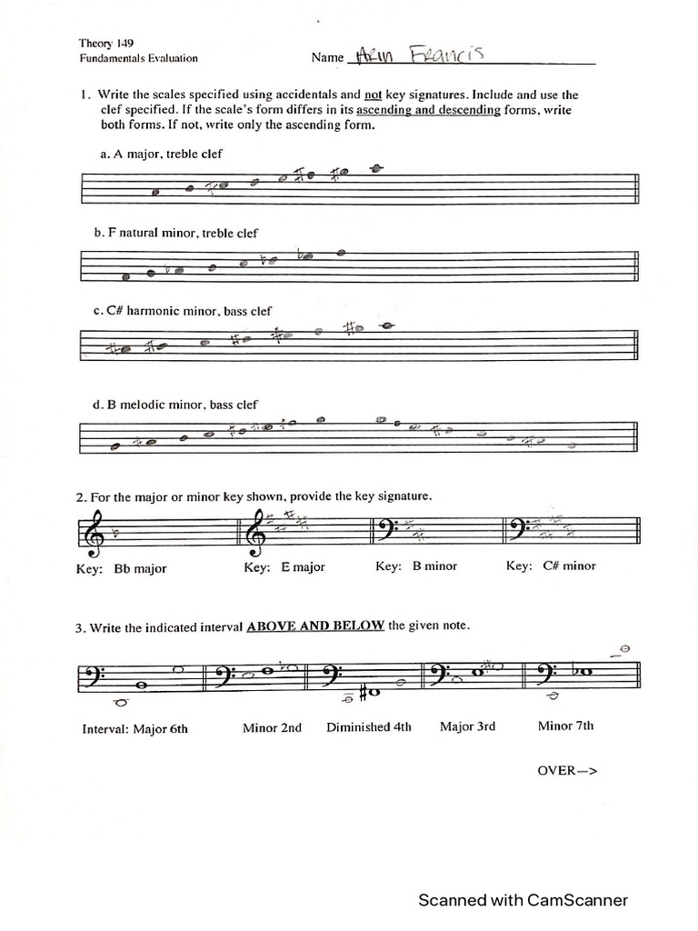 Music Theory Worksheet PDF