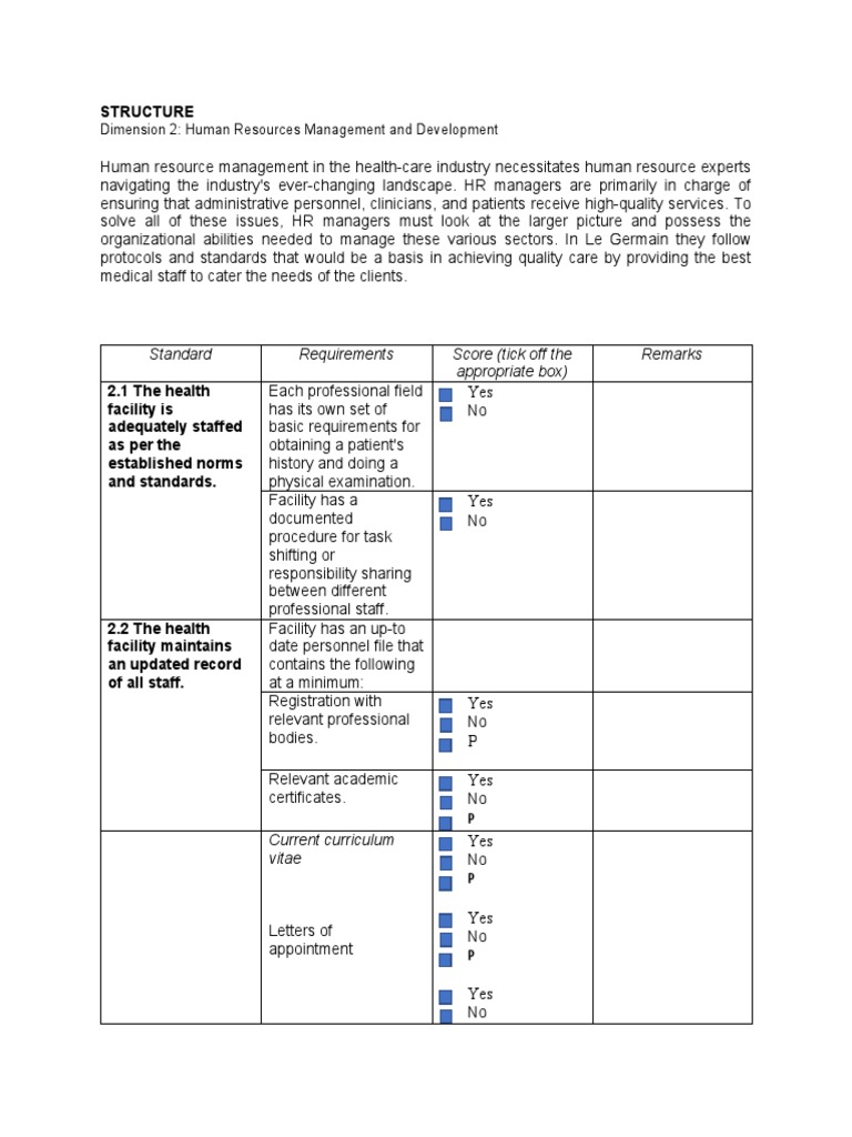 Structure: Dimension 2: Human Resources Management and Development