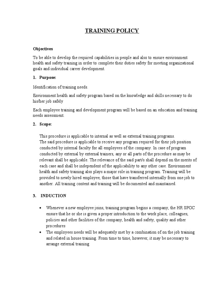 Training Policy Objectives PDF Personal Protective Equipment Occupational Safety And Health