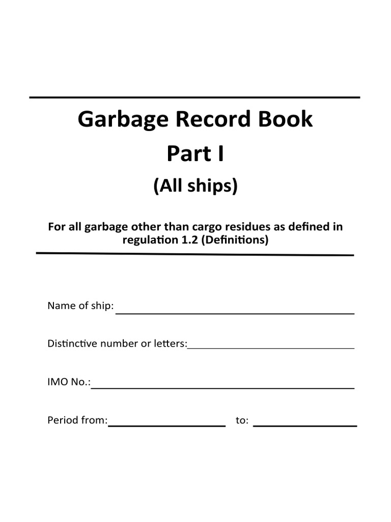 Garbage Record Book (All Ships) PDF Waste Ships