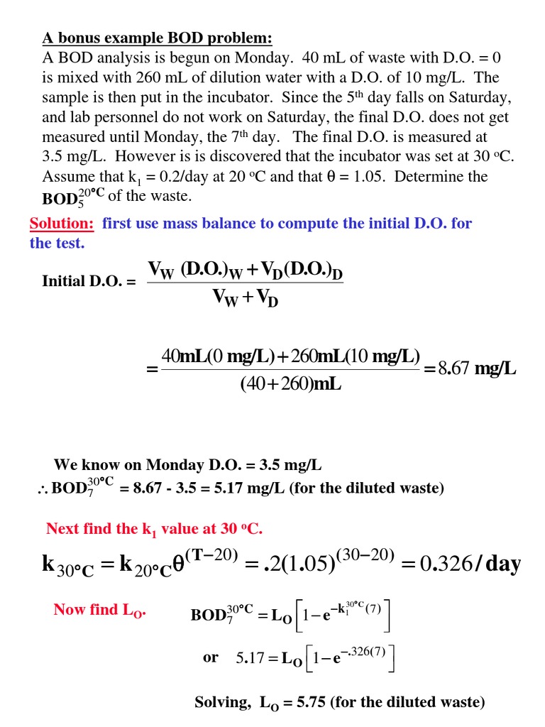 BOD Example Problem (2011) | PDF | Chemistry | Physical Sciences