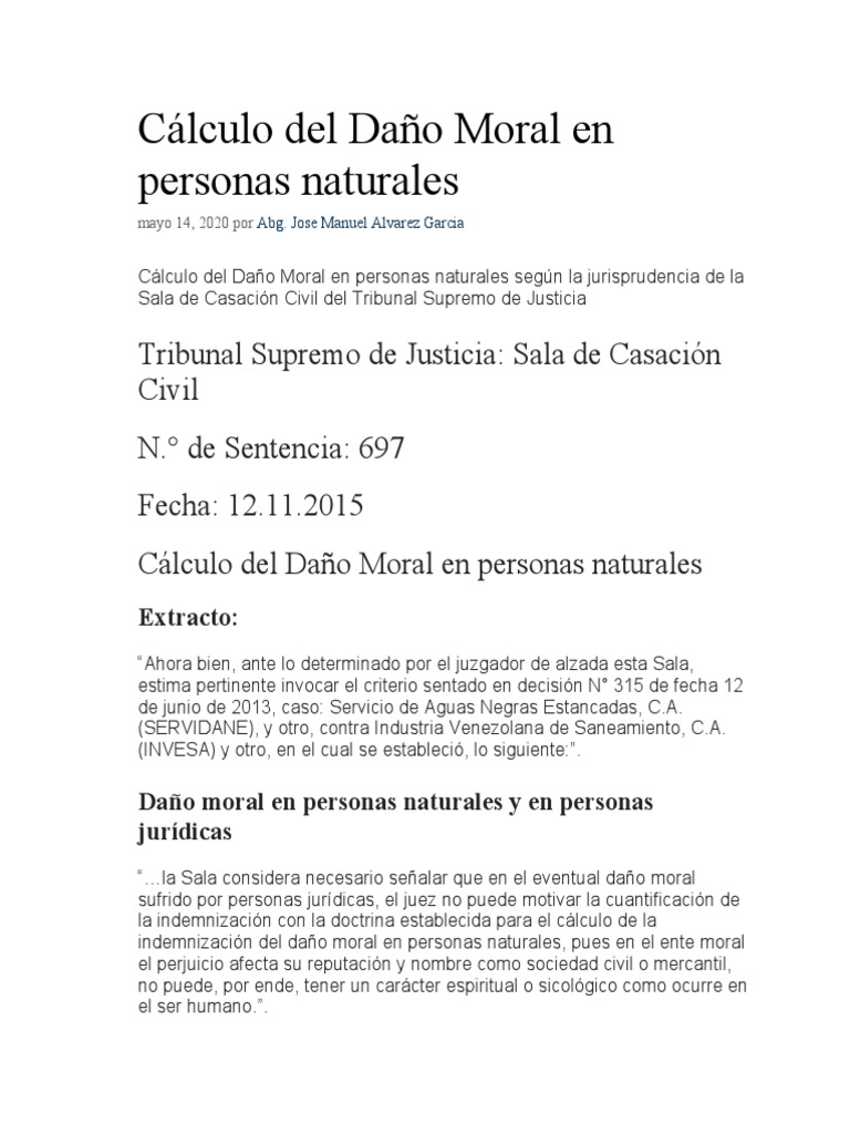 Cálculo del Daño Moral en Personas Naturales | PDF | Caso de ley ...
