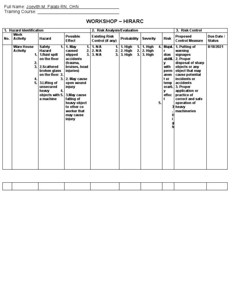 Workshop - HIRARC | Download Free PDF | Risk | Hazards