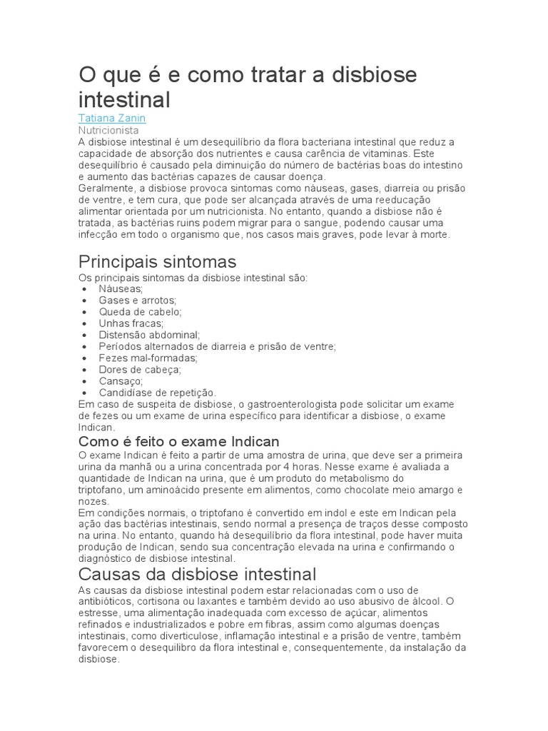 O que é e como tratar a disbiose intestinal | PDF | Bactérias | Autismo