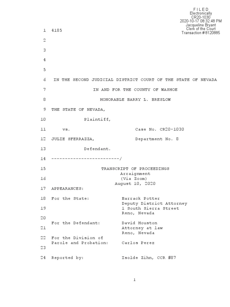 Sferrazza Transcript | PDF | Plea | Legal Procedure