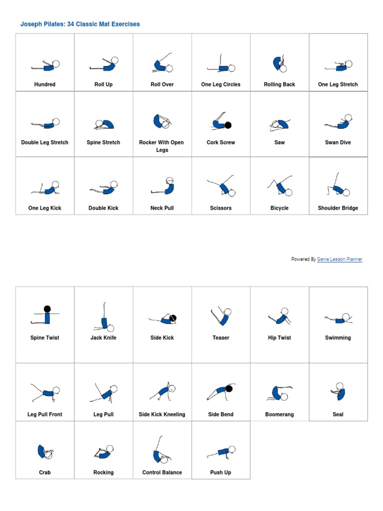 Joseph Pilates - 34 Classic Mat Exercises - Shortversion | PDF