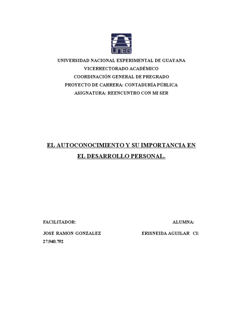 El Autoconocimiento y Su Importancia en El Desarrollo Personal. | PDF ...
