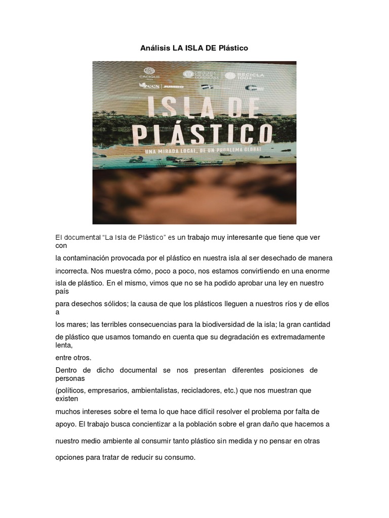 La Isla de Plástico: Un Llamado a la Acción | PDF | Residuos | El plastico