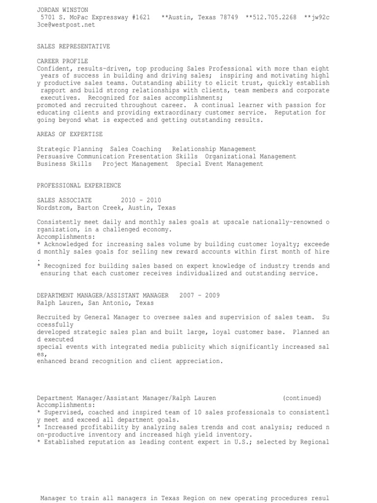 Sales Representative | PDF | Sales | Expert