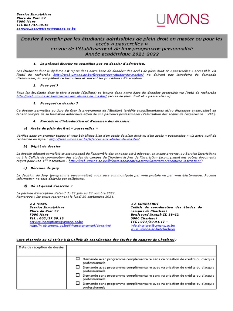 Inscriptions Université de Mons 2021-2022 | PDF | Affaires ...