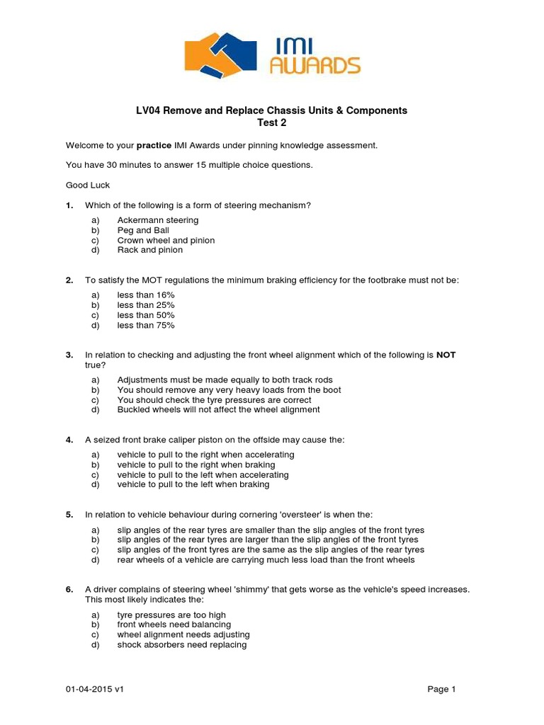 LV04 Paper 2 Test | Download Free PDF | Steering | Automotive Industry