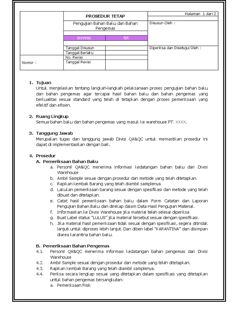 Protap Pengujian Bahan Baku | PDF