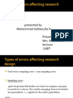 Types of Errors Affecting Research Design: Presented by Mohammed Hafeezulla.H Presented To Mrs. Mamatha.J Lecturer Sjbit