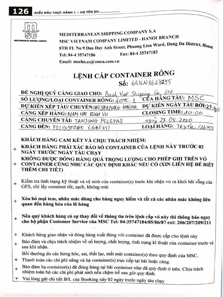 Lệnh Cấp Container Rỗng | PDF
