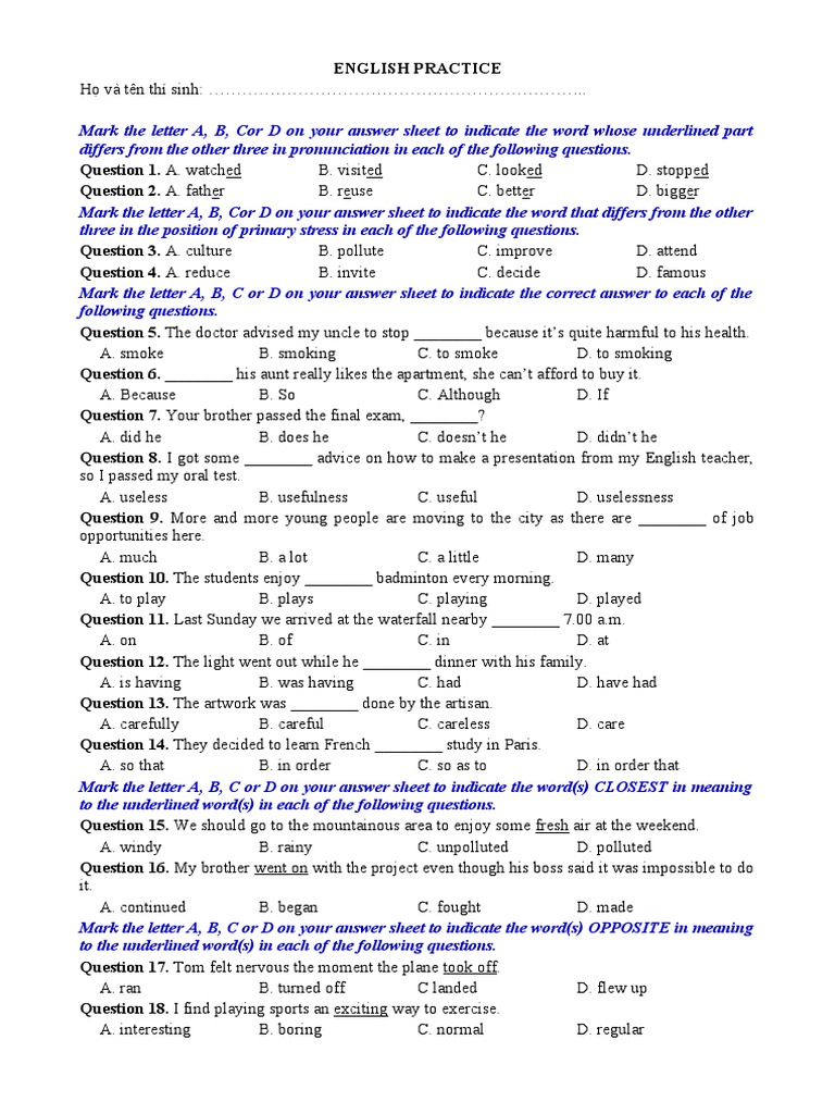 English Language Practice Questions | PDF