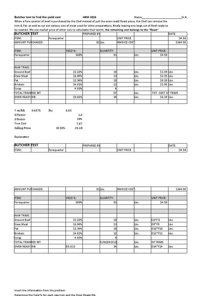 Butcher Yield Cost Analysis | PDF | Beef | Roasting