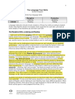 The Language Four Skills: Receptive Productive Oral/Aural Literate