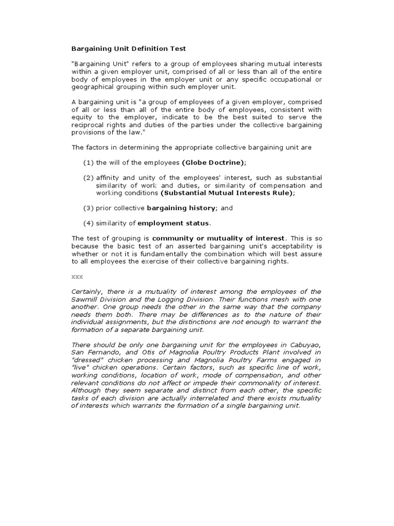 Bargaining Unit Definition Test PDF