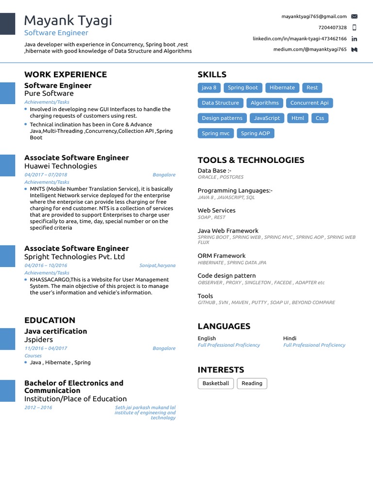 Mayank Tyagi: Java Software Engineer | PDF | Spring Framework | Software