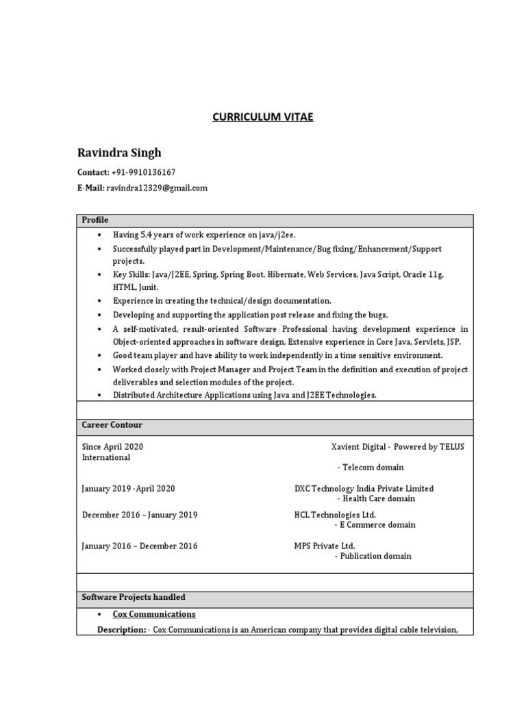 Java/J2EE Developer CV - Ravindra Singh | PDF | Spring Framework | Java ...