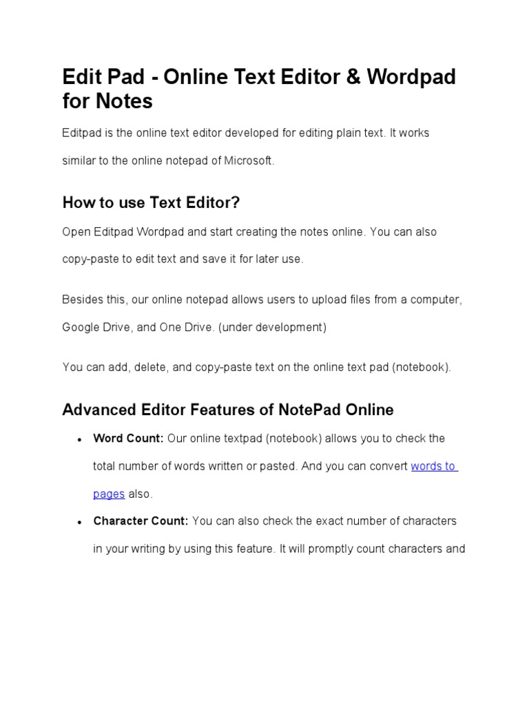 Editpad - Online Notepad & Wordpad (Text Editor) for Notes