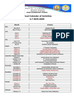 School Calendar of Activities S.Y 2019-2020: Month Activity