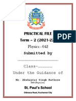 Front Page of Practical File 2021-22 - Physics