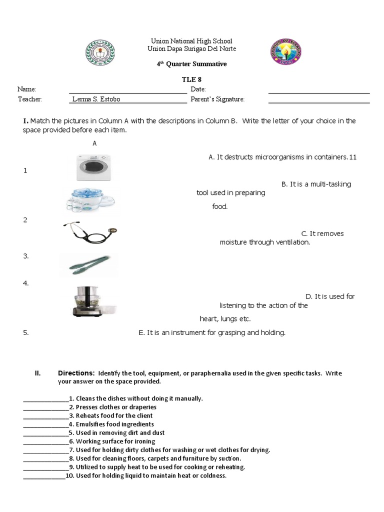 TLE 8 Q4 Summative Test | PDF