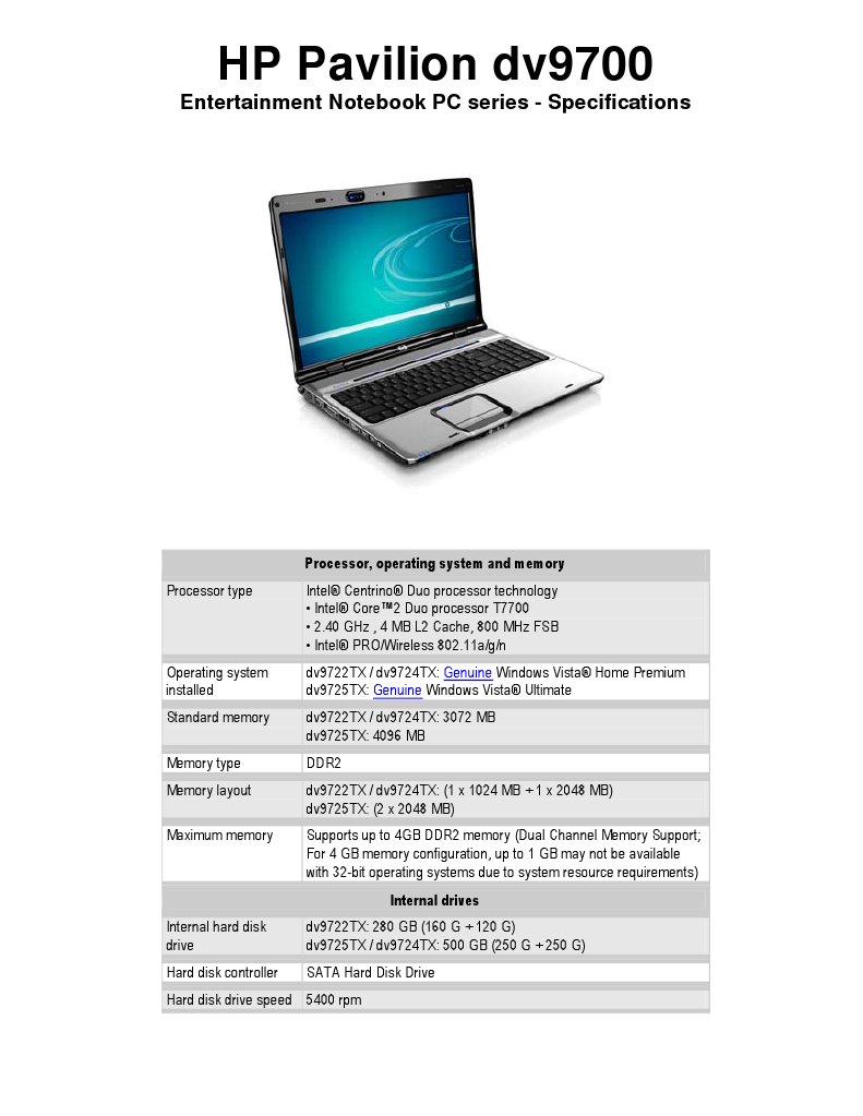 HP Pavillion dv9700 | PDF | Random Access Memory | Laptop