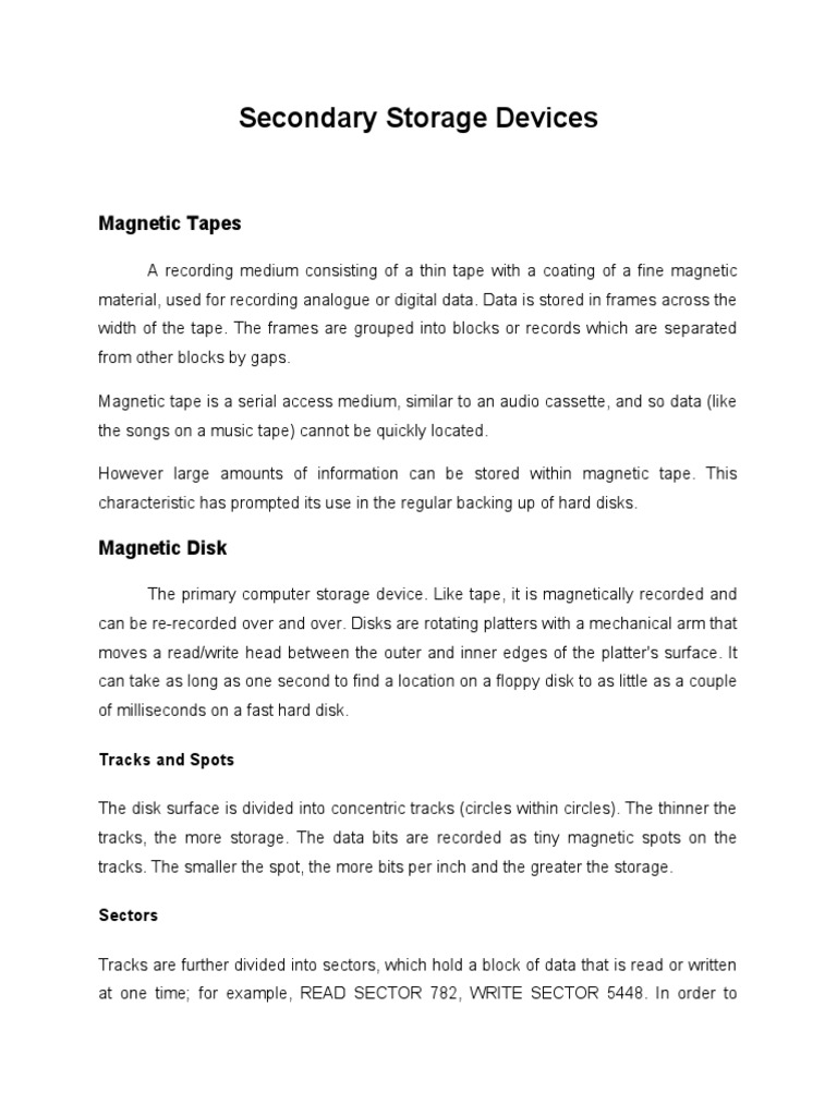 Secondary Storage Devices PDF Computer Data Storage Disk Storage