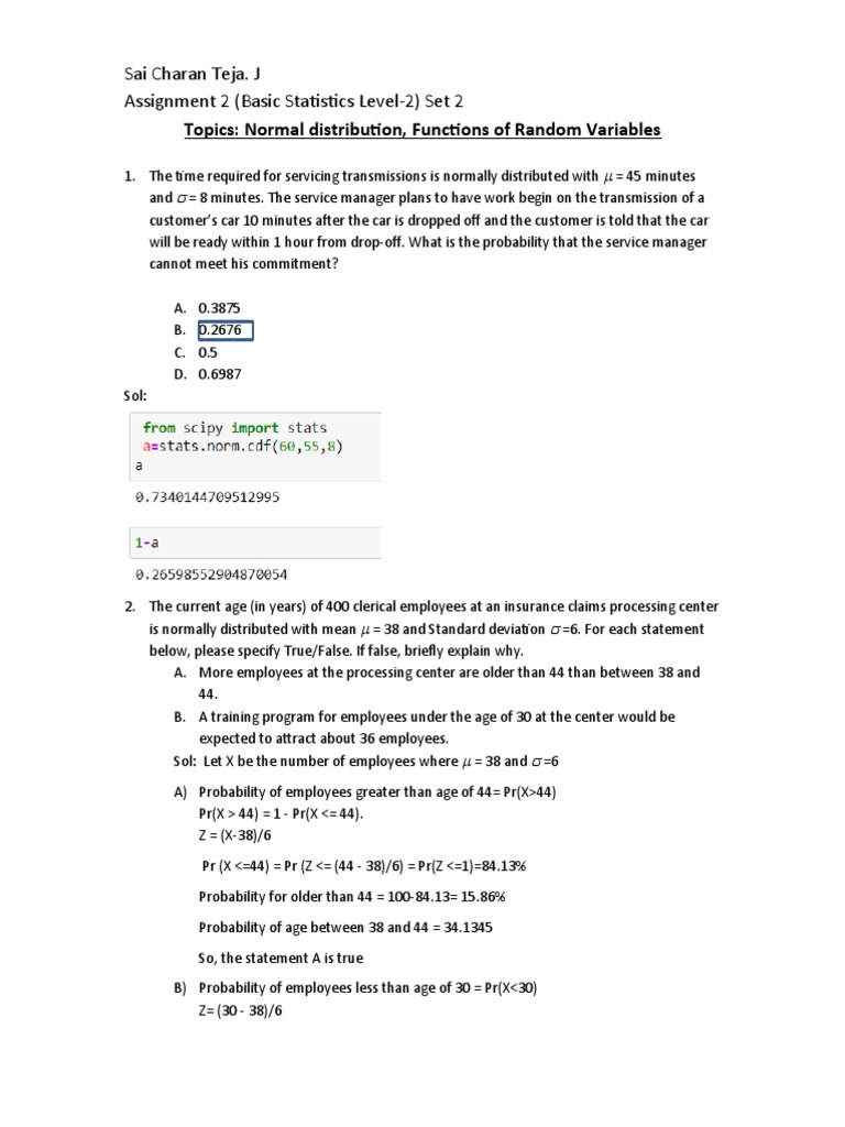 Basic Statistics: Normal Distribution Analysis | PDF | Normal ...