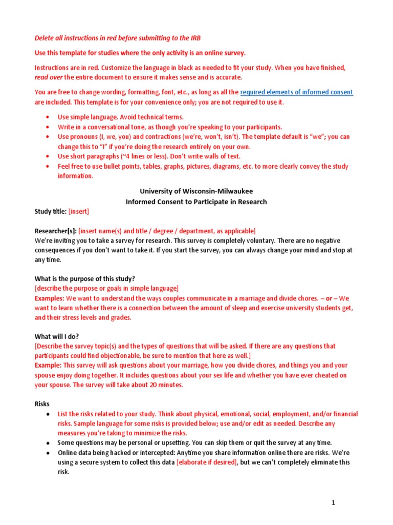 Online Survey Informed Consent Template | PDF | Institutional Review ...