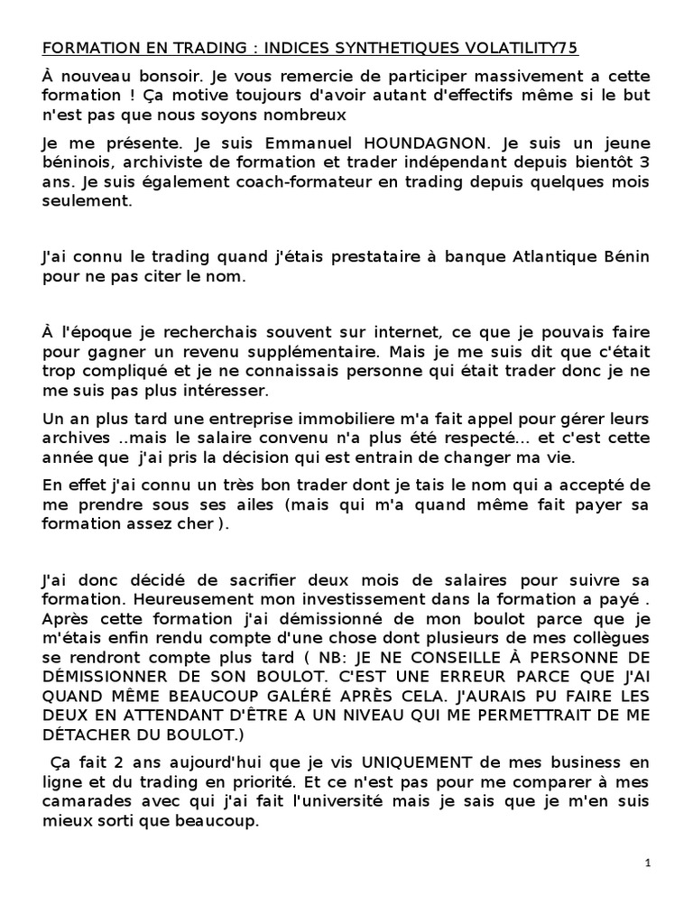 Formation Gratuite en Trading Volatility 75 | PDF | Opérateur de marché ...