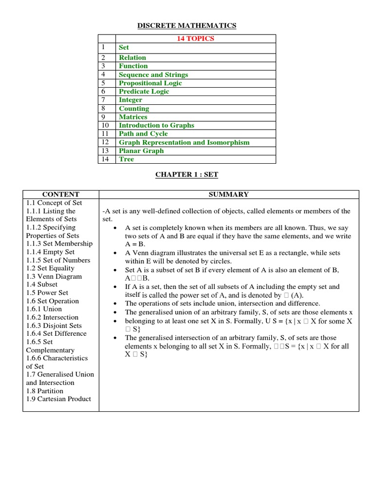 Discrete Mathematics Overview | PDF | Set (Mathematics) | Matrix ...