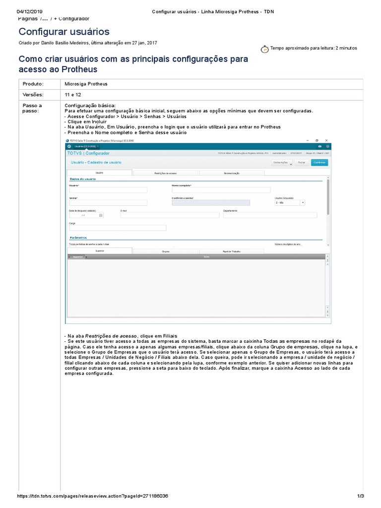 Configurar Usuários - Linha Microsiga Protheus - TDN | PDF | Senha ...