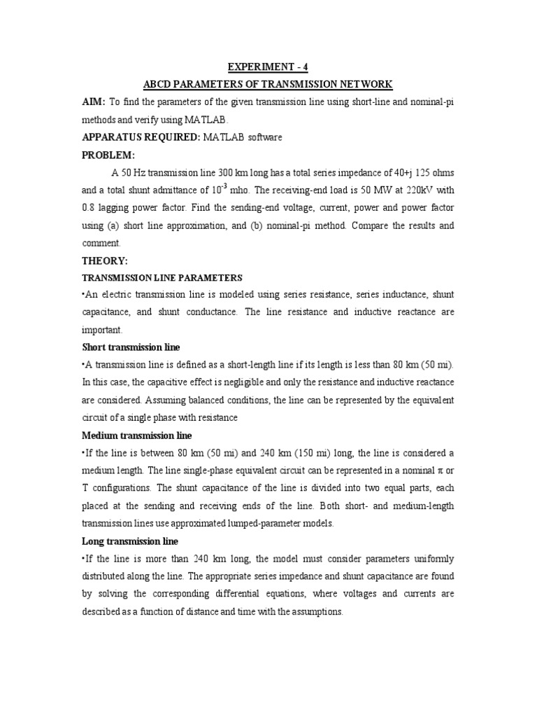 What Are Abcd Parameters Of Transmission Line