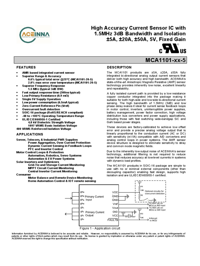 Mca1101Xx5 High Accuracy Current Sensor Ic With 1.5Mhz 3Db Bandwidth
