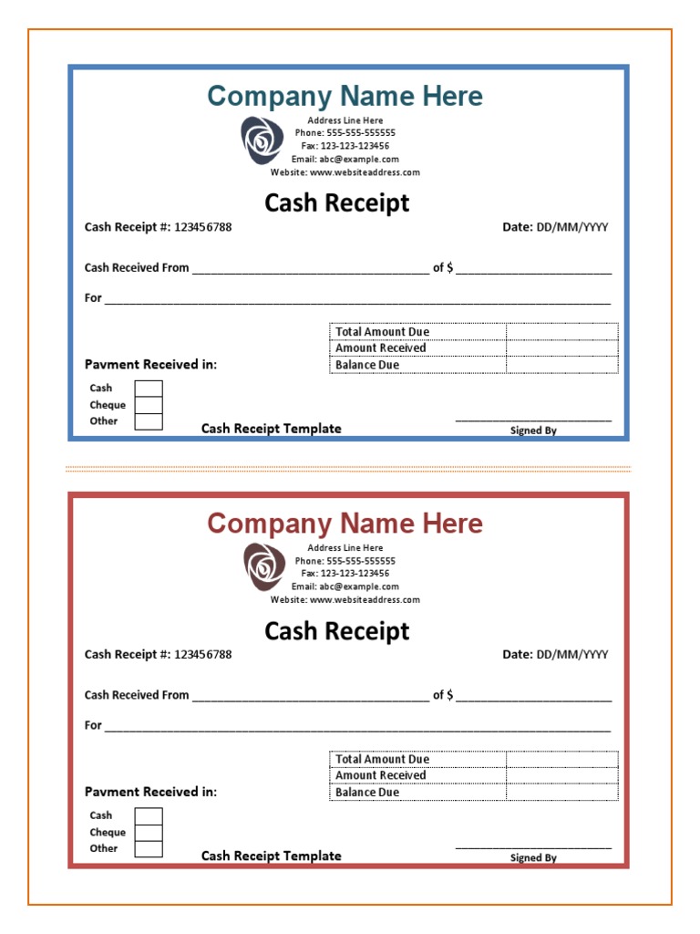 Fillable Cash Receipt Template | PDF