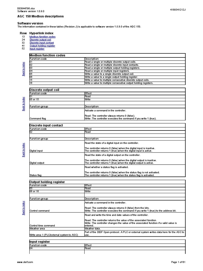 AGC 150 Modbus Function Codes Guide | PDF | Bit | Electrical Engineering