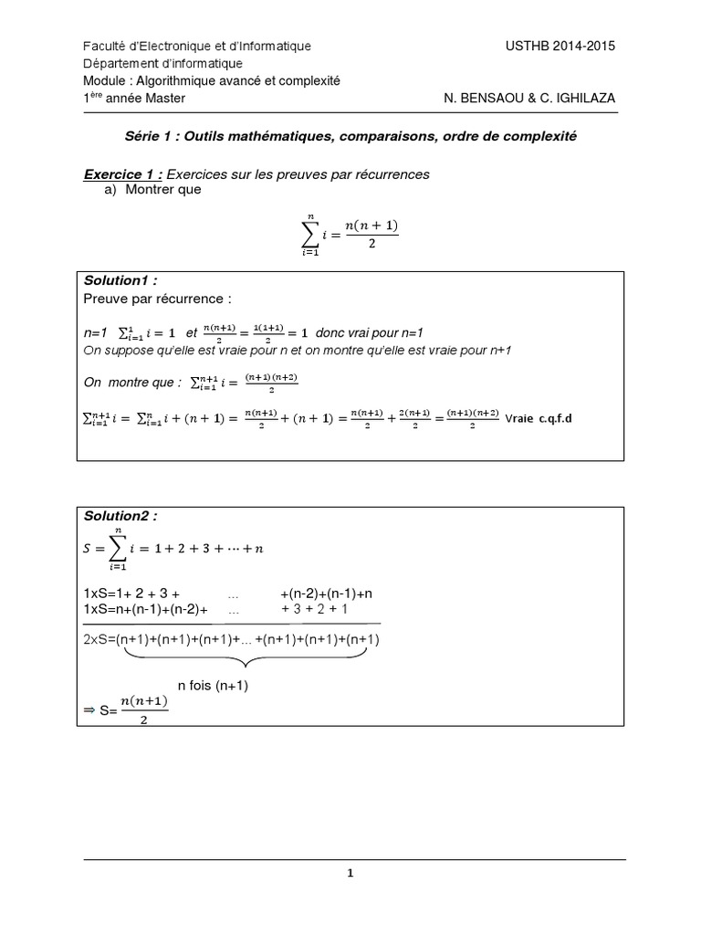 Exercices sur l'Algorithmique Avancée | PDF | Analyse mathématique ...