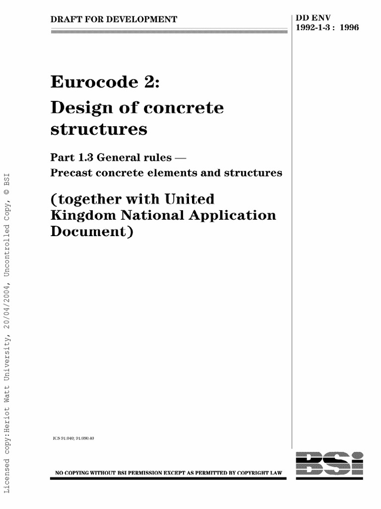 DD ENV 1992-1-3 EuroCode 2 Part 1.3 General Rules-Precast Concrete ...