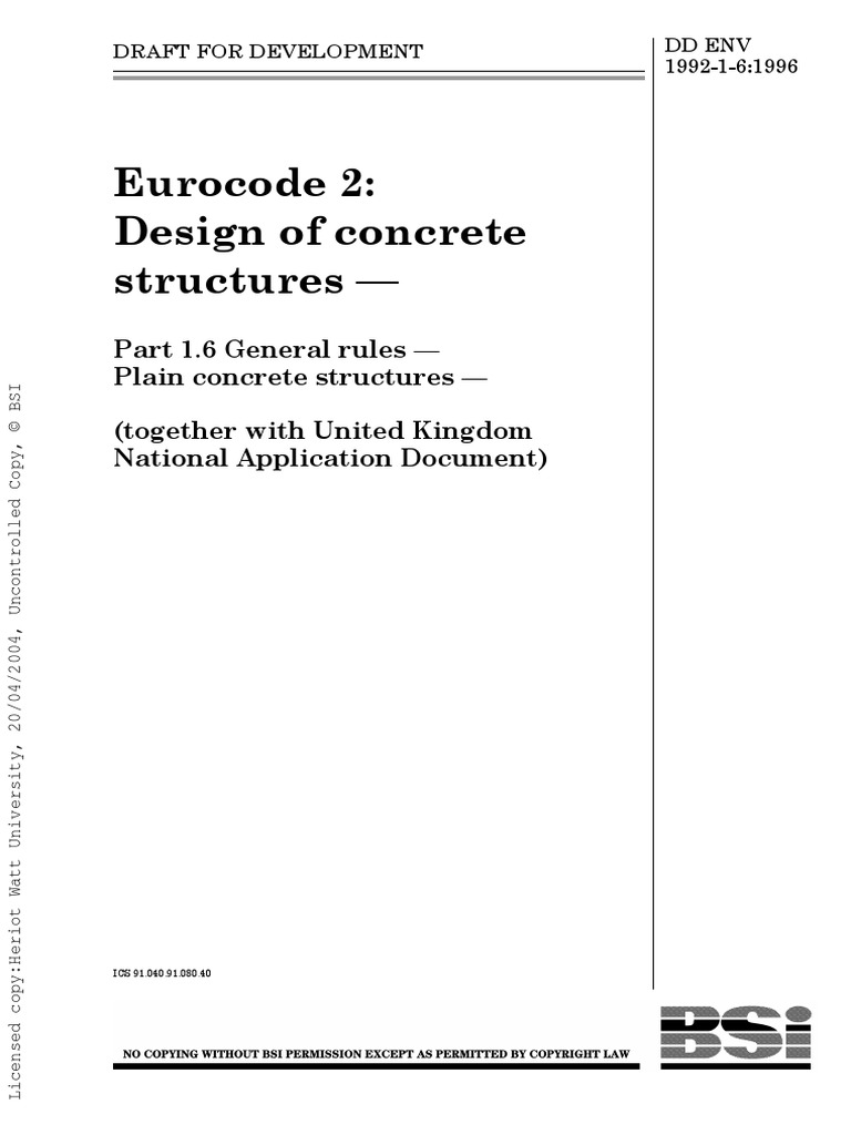 DD ENV 1992-1-3 EuroCode 2 Part 1.6 General Rules-Plain Concrete ...