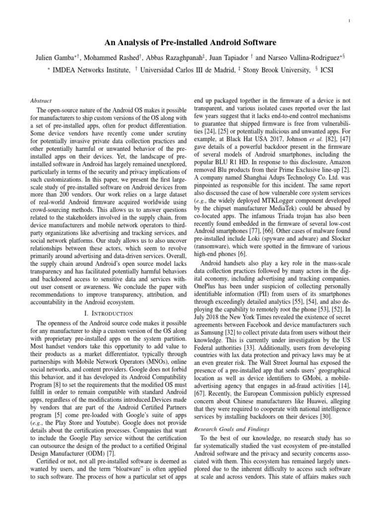 Pre-installed Android Software Analysis | PDF | Android (Operating ...