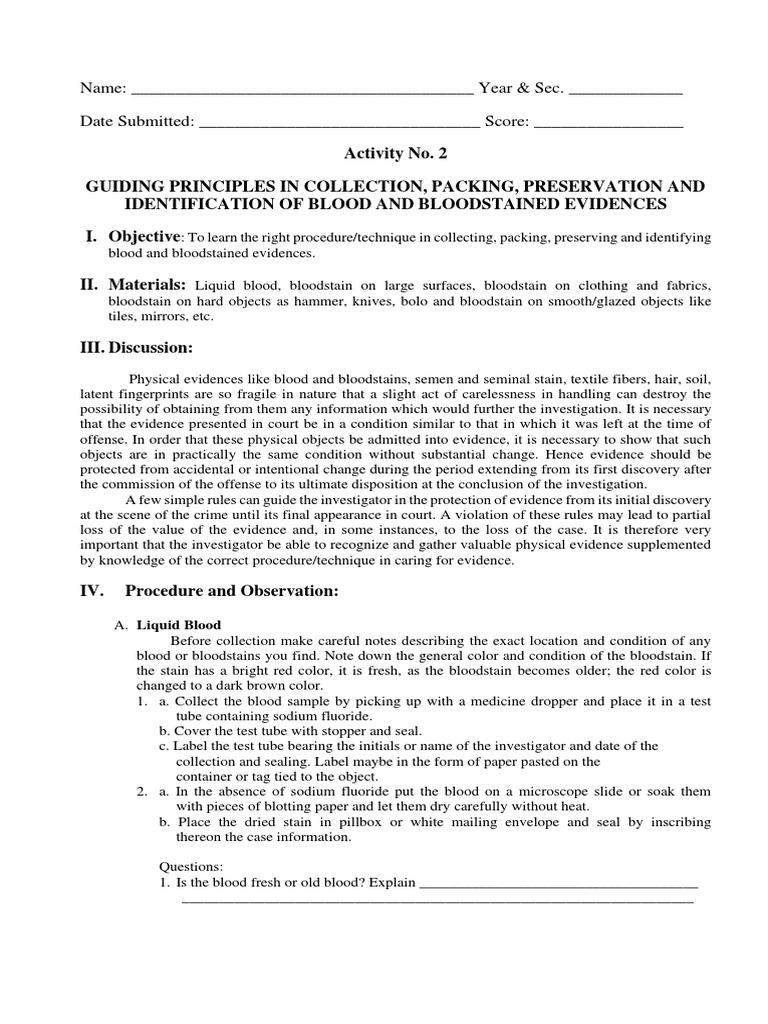 Blood Evidence Collection Guidelines | PDF | Evidence | Textiles